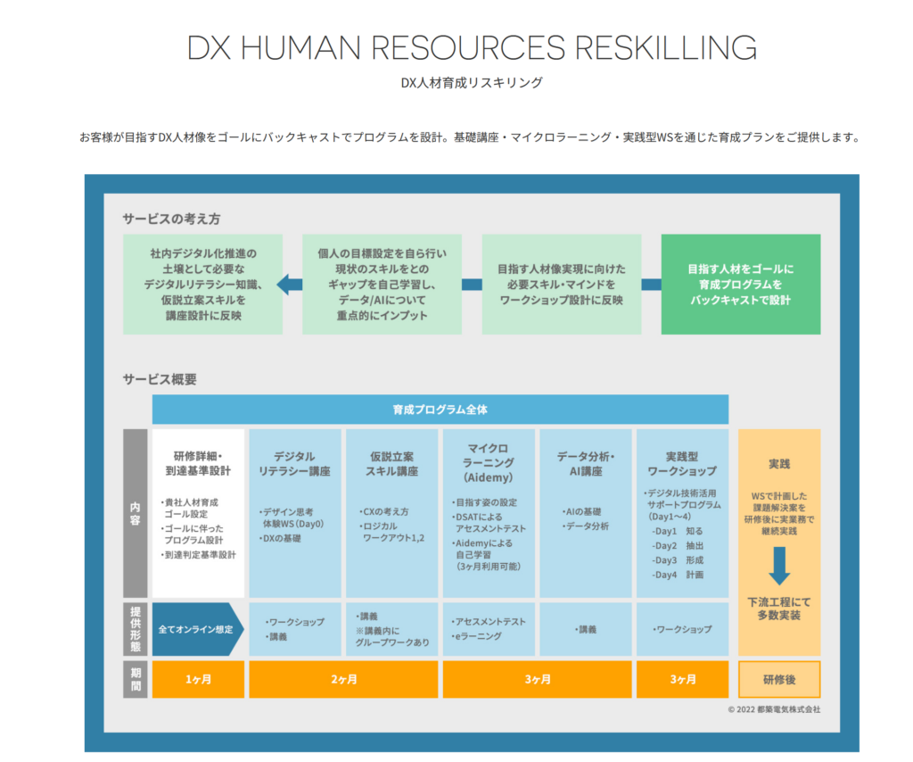 都築電気様公式サイト
「D-VUE® 導入支援サービス」DX人材育成リスキリングのサービスページ